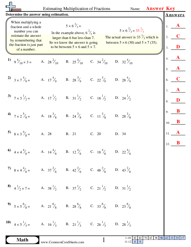  - Estimating Multiplication of Fractions worksheet